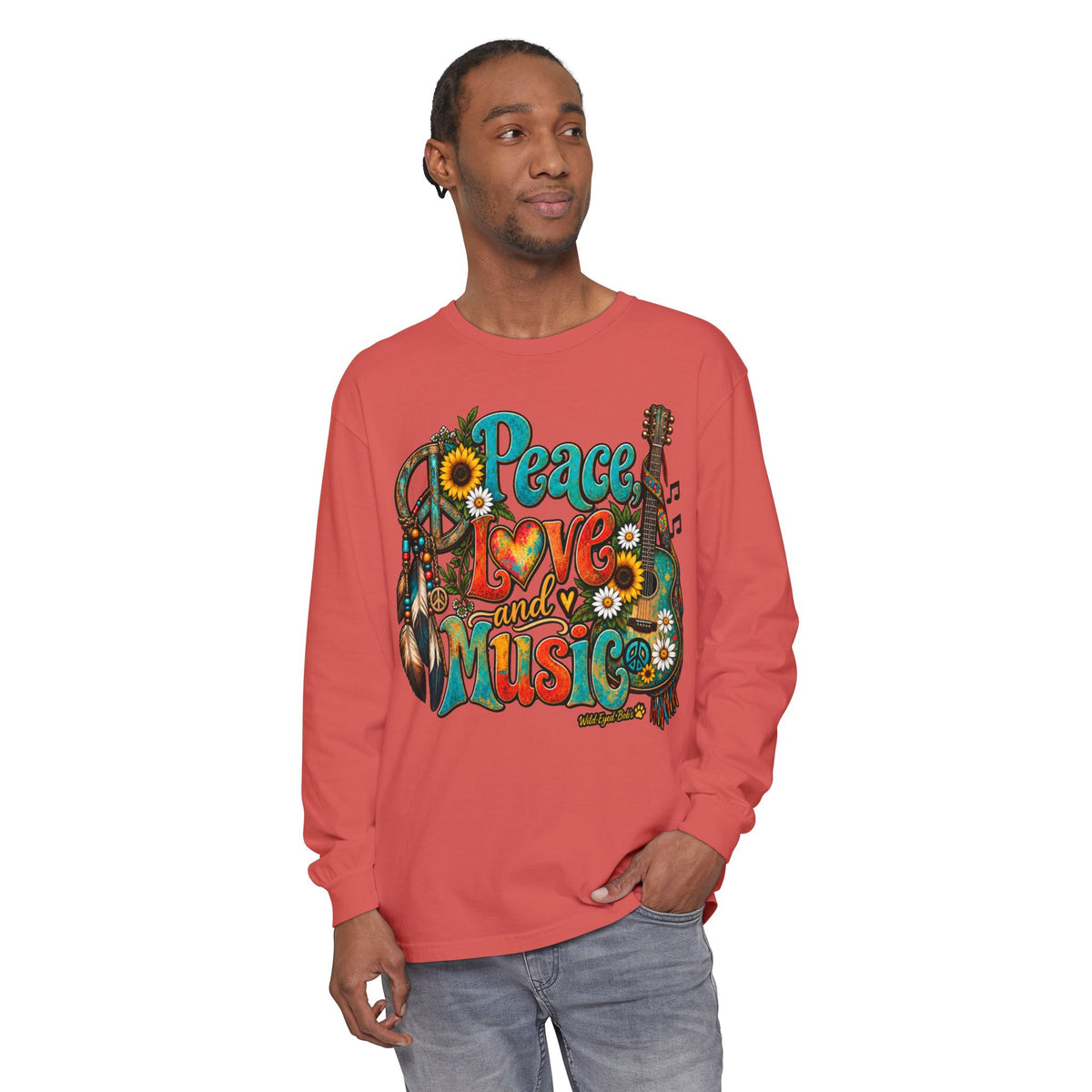 Peace Love and Music Long Sleeve Boho Style Tee