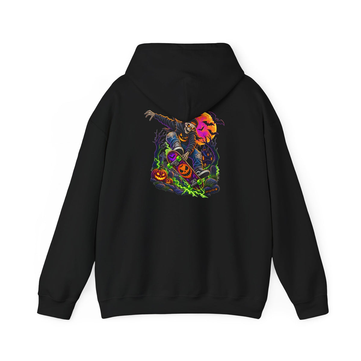 Halloween Skeleton skateboarder Hoodie — Pumpkin Patch Horror Graphic Sweatshirt