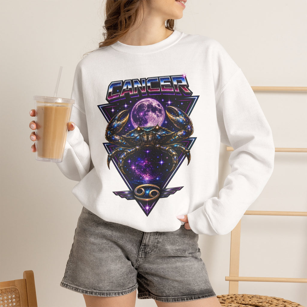 Cancer Zodiac Crewneck Sweatshirt — Retro Cosmic Crab Astrology Design