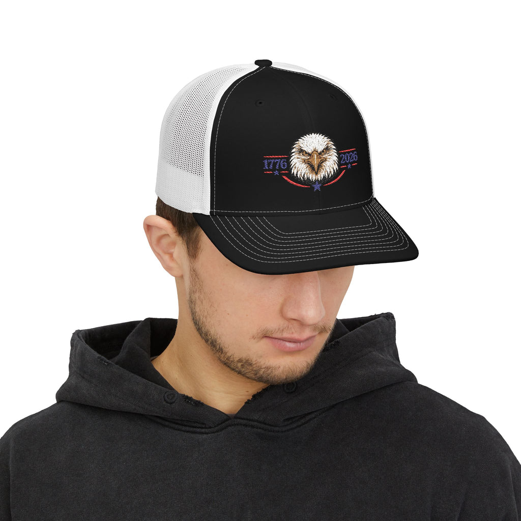 Patriotic Eagle Snapback Trucker Cap — 1776–2026 Anniversary USA Hat