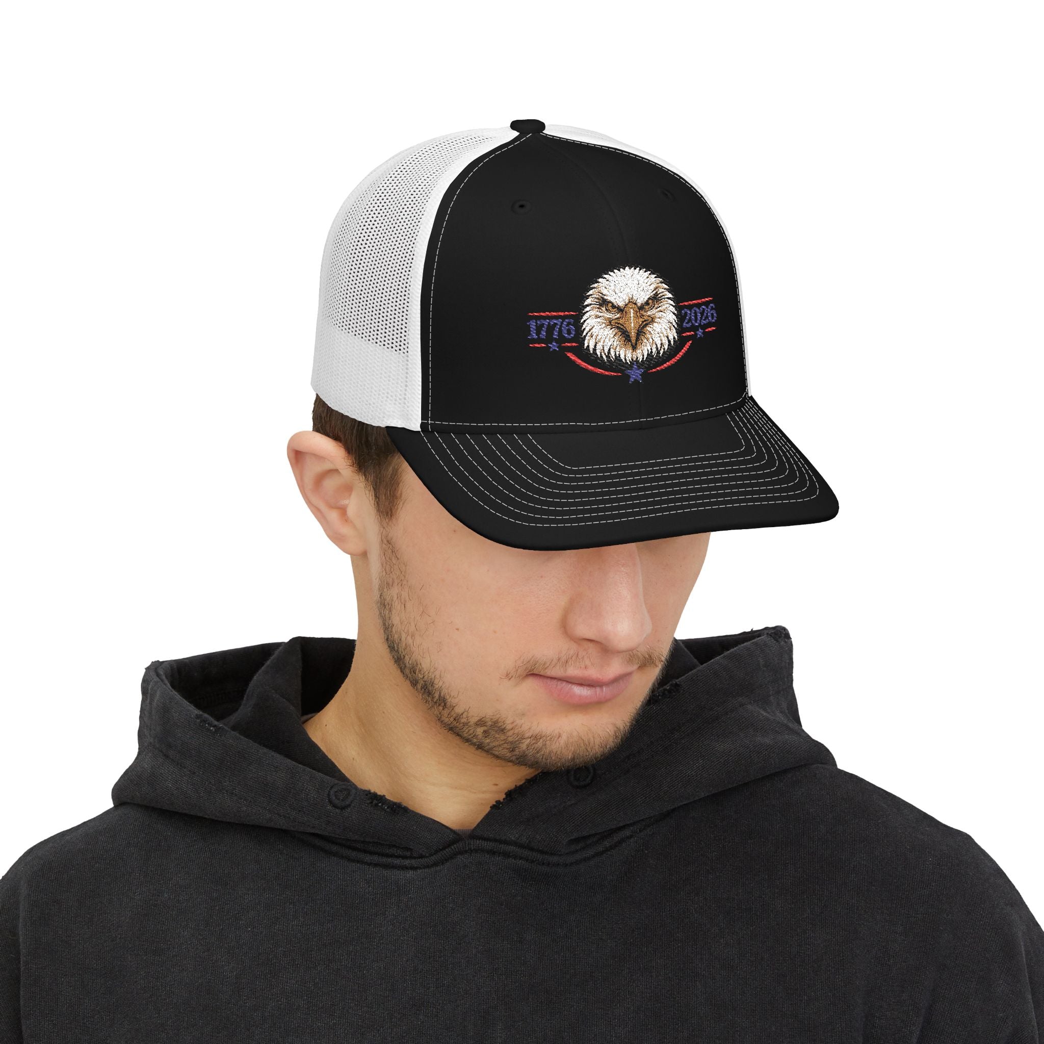 Patriotic Eagle Snapback Trucker Cap — 1776–2026 Anniversary USA Hat