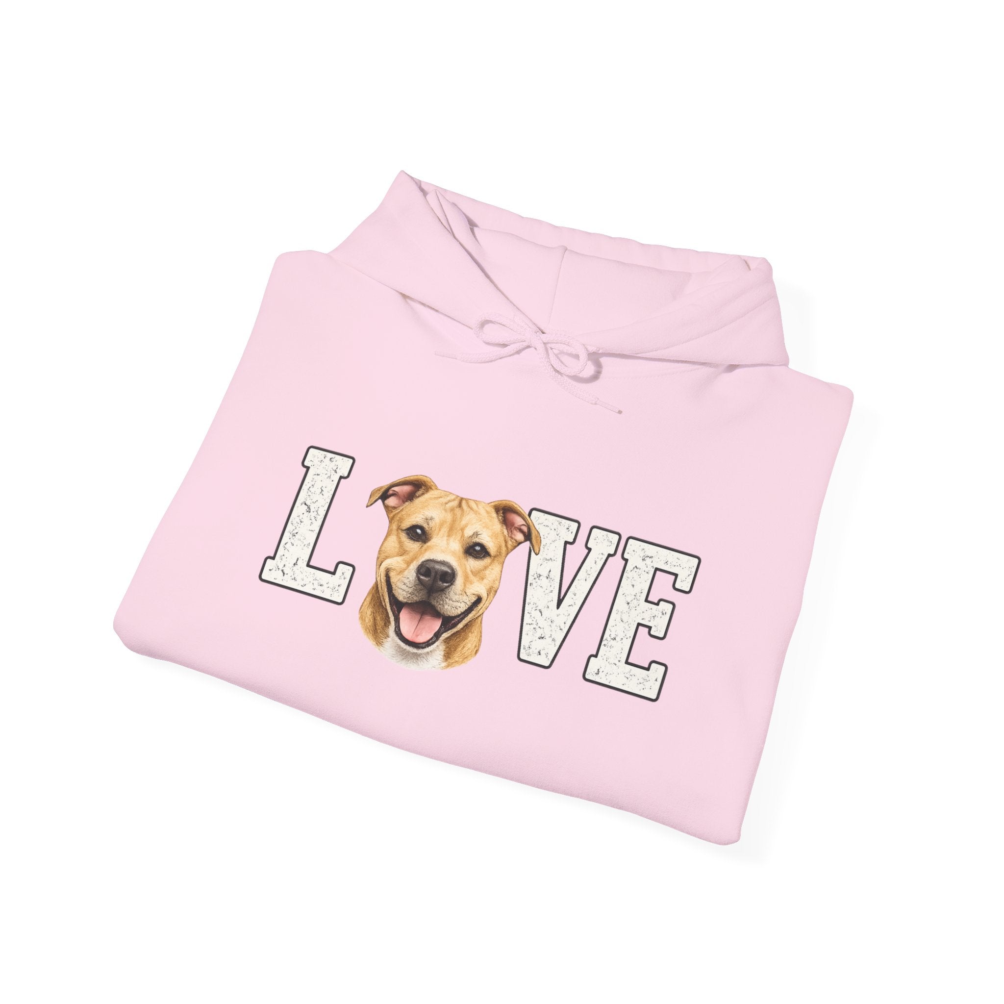 Pit Bull Love Hoodie — "LOVE" with Happy Pit Bull Dog Face | Pet Lover Pullover