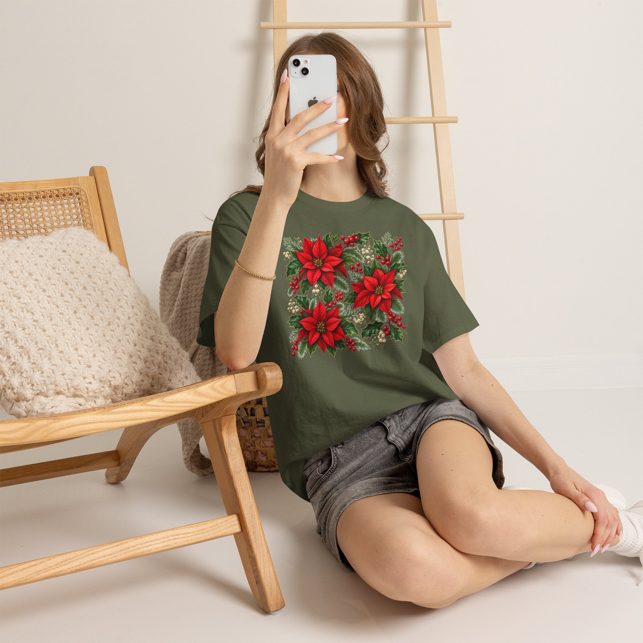 Poinsettia Square Floral Christmas Tee
