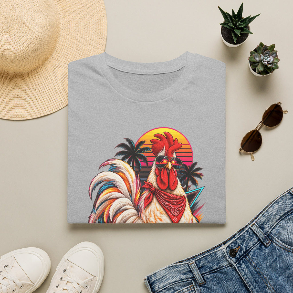 Rooster Sunset T-Shirt — Tropical Rooster Graphic Tee