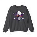 Skull & Crossbones Crewneck Sweatshirt — Neon Sunglasses Halloween Skull Graphic