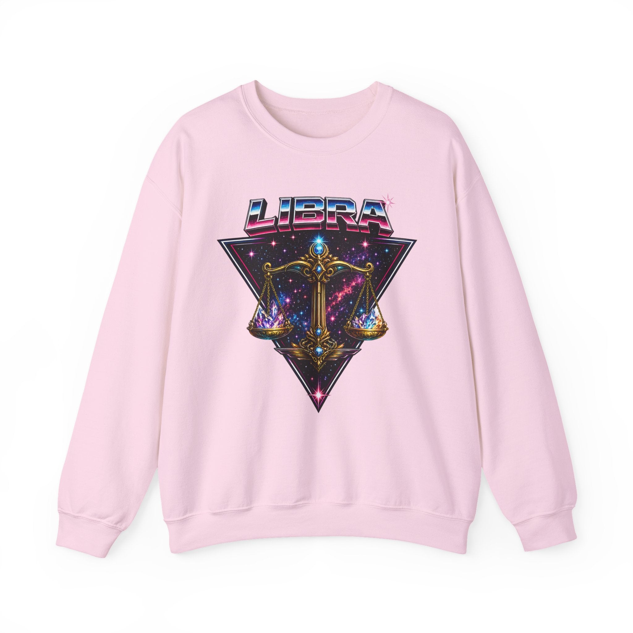 Libra Zodiac Crewneck Sweatshirt — Retro Cosmic Scales Astrology Graphic