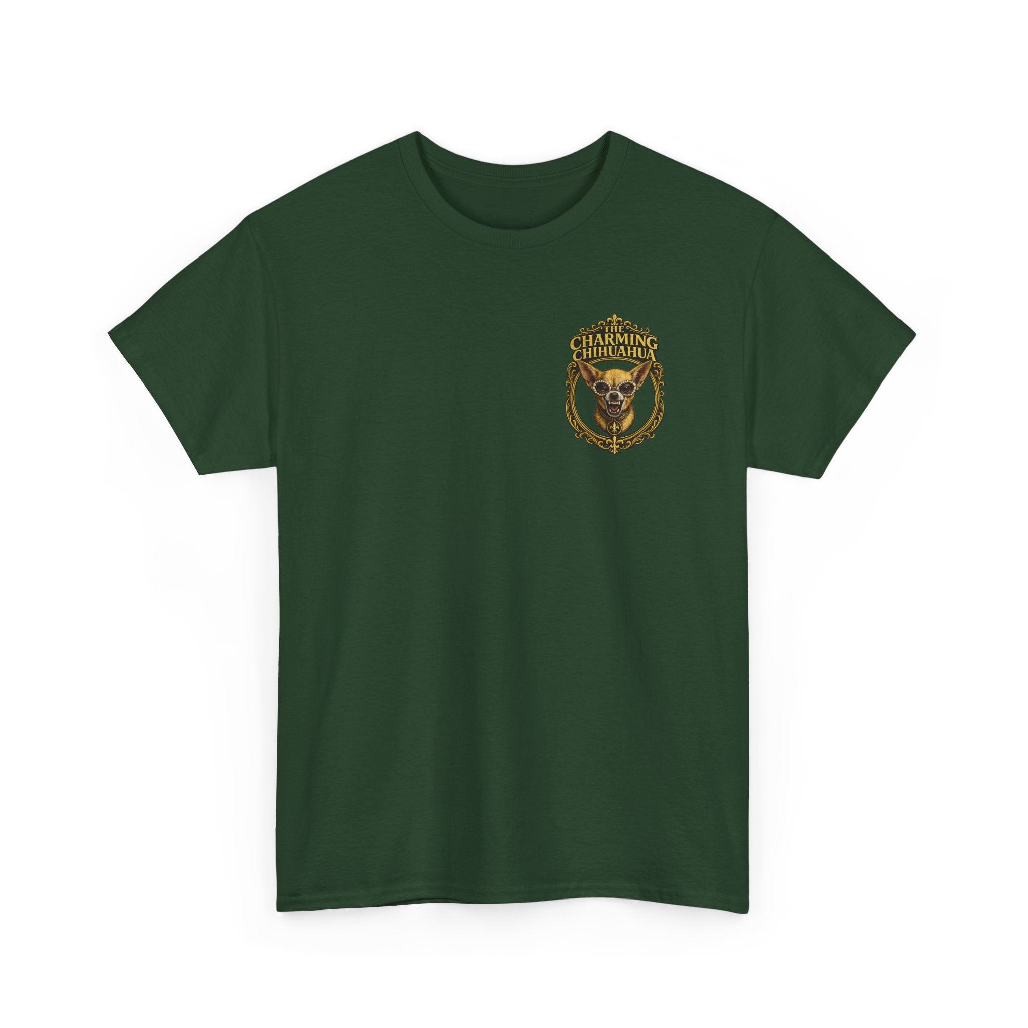Chihuahua Crest Tee with back print — Vintage Chihuahua "THE CHARMNG CHIHUAHUA"