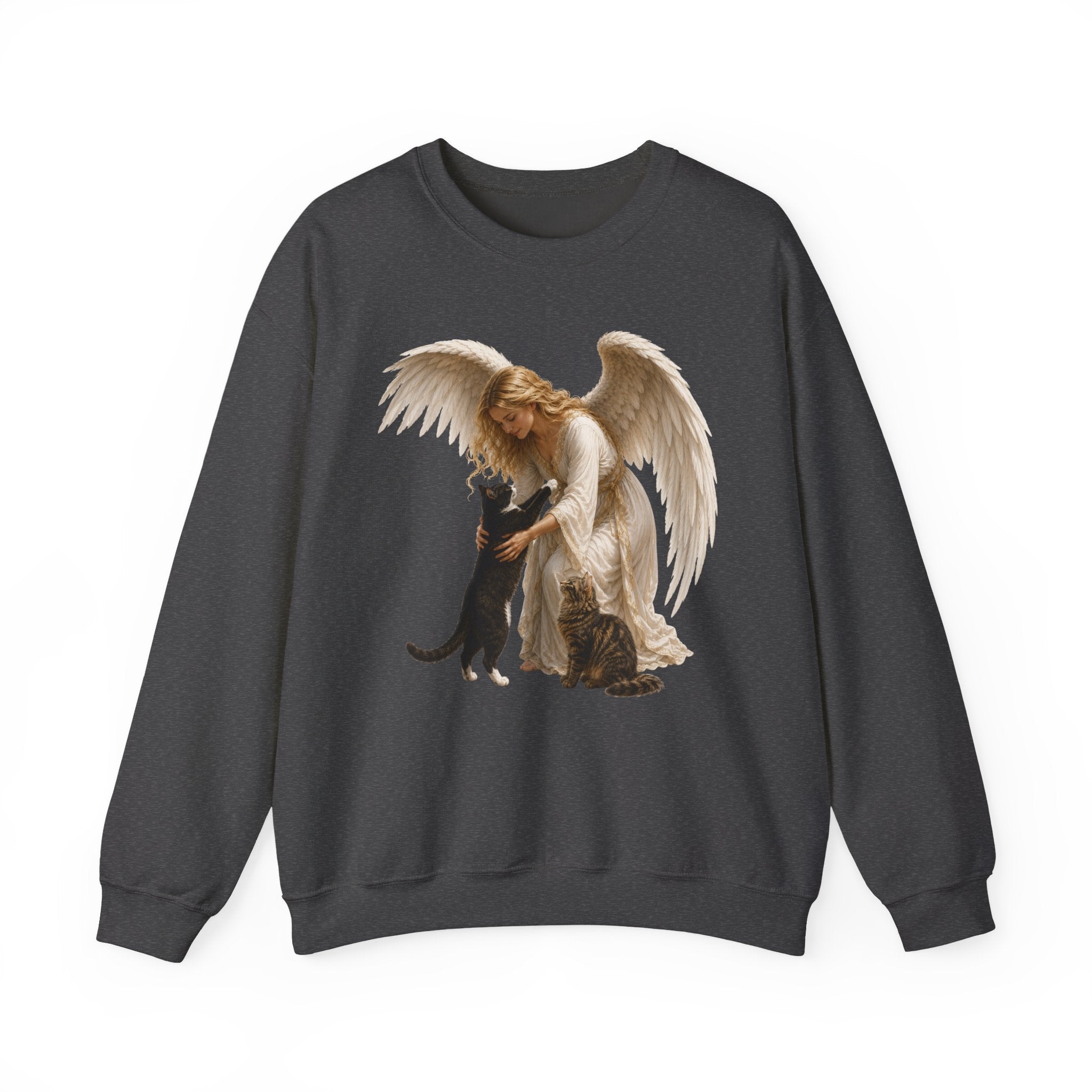 Angel Embrace cat Sweatshirt — Winged Guardian with Cat Graphic