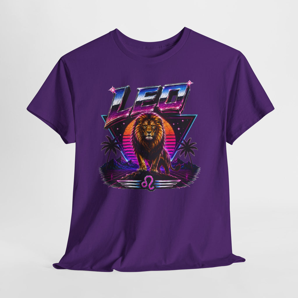 Leo Zodiac T‑Shirt — Retro Neon Lion Astrology Tee
