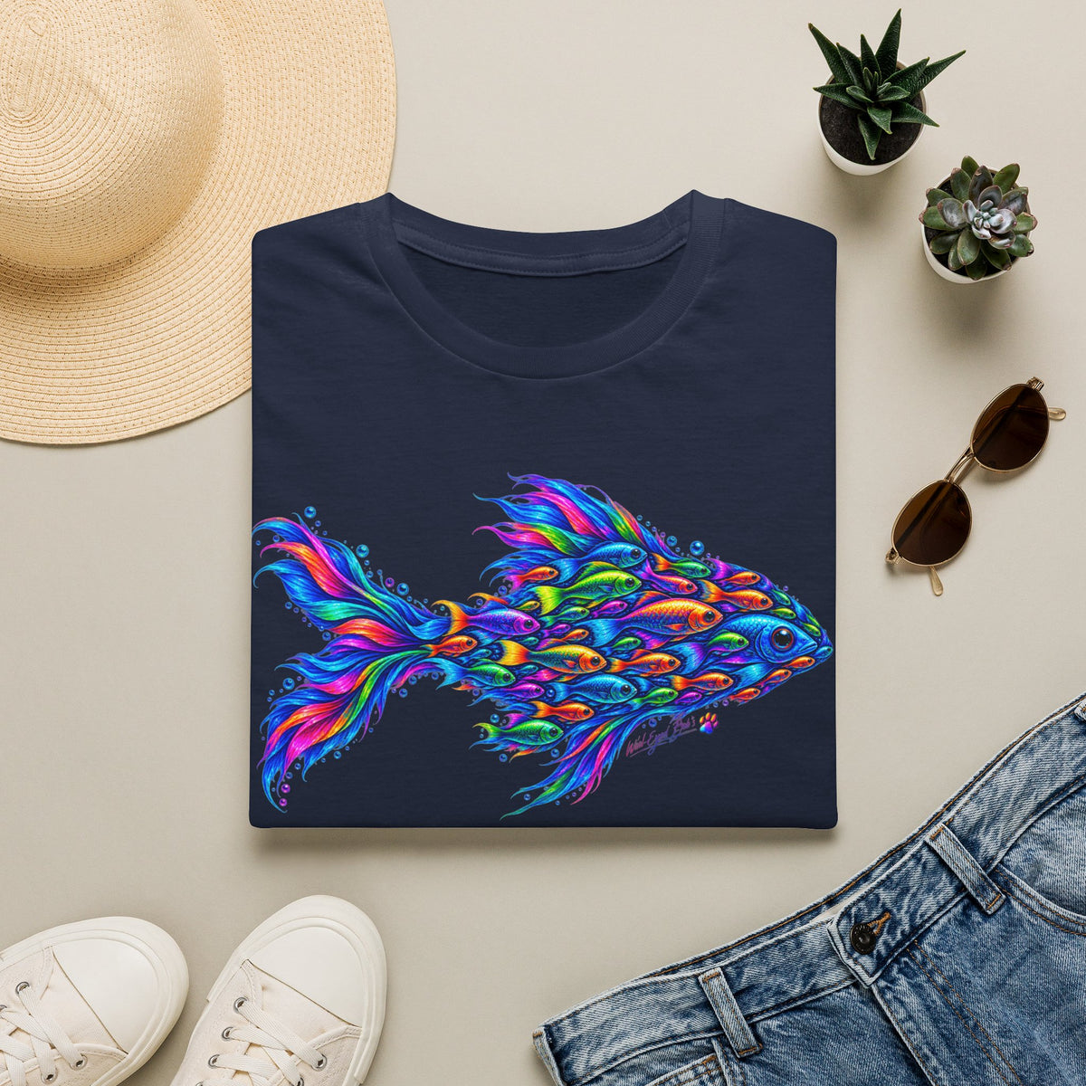 Colorful Fish Graphic T-Shirt — Vibrant Psychedelic Aquarium Art Tee