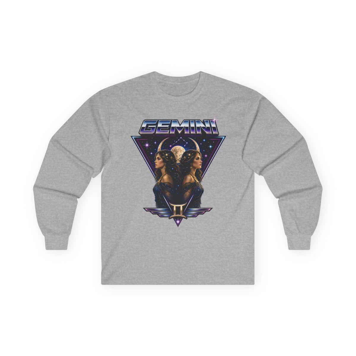 Gemini Zodiac Long Sleeve Tee — Retro Twin Goddesses Astrology Shirt