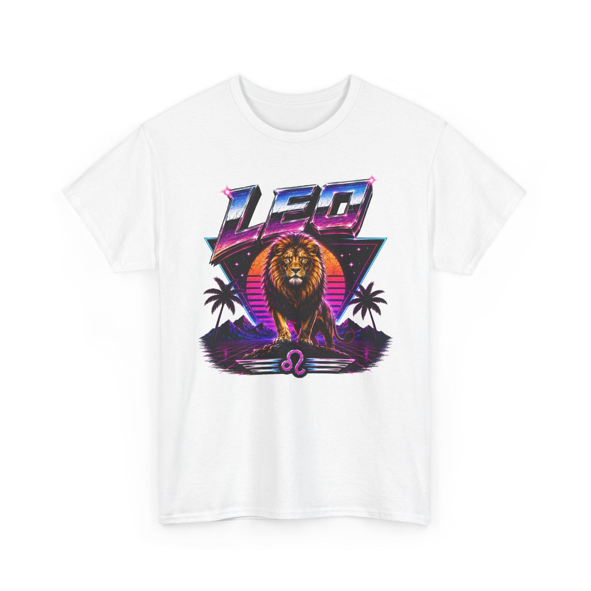 Leo Zodiac T‑Shirt — Retro Neon Lion Astrology Tee