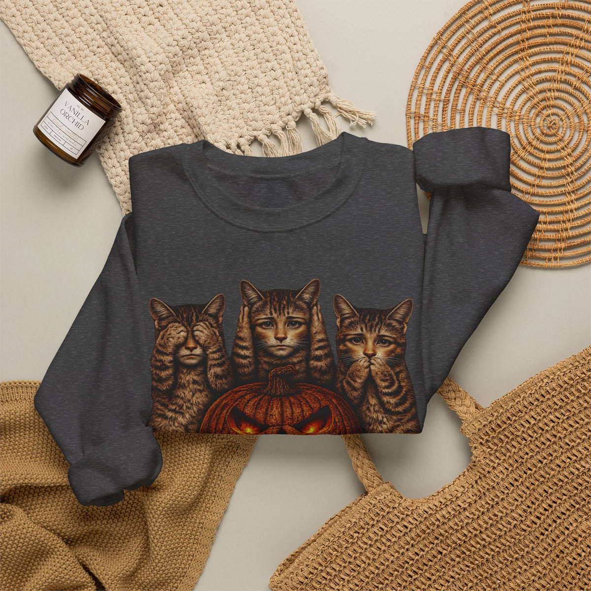 Halloween Cat Pumpkin Crewneck Sweatshirt