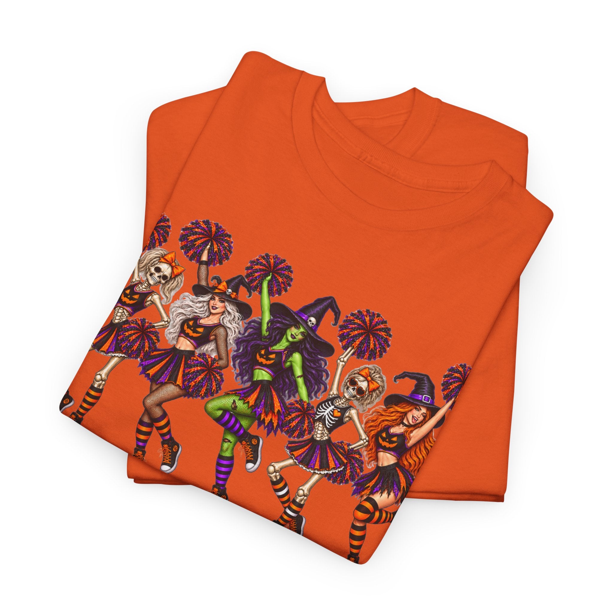 Halloween Cheerleaders Graphic Tee — Colorful Holloween cheer Squad Shirt