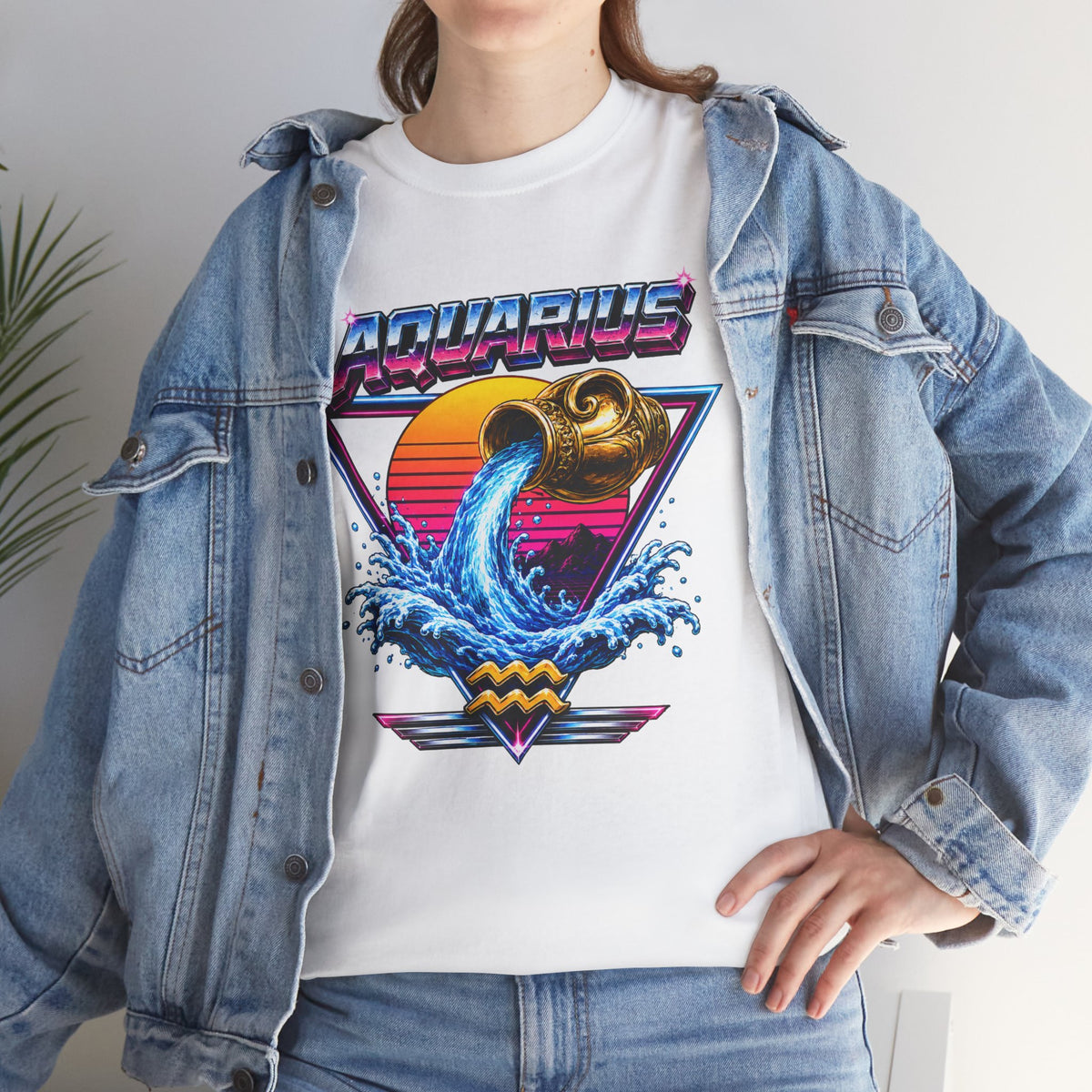 Aquarius Zodiac Tee — Retro Wave Astrological T-Shirt