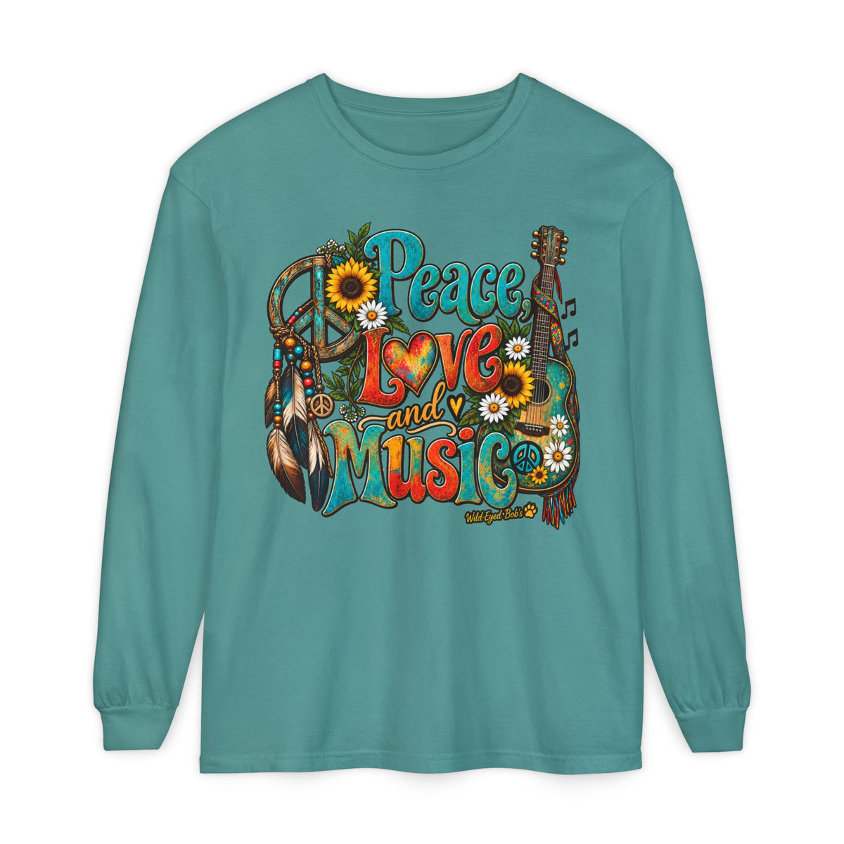 Peace Love and Music Long Sleeve Boho Style Tee