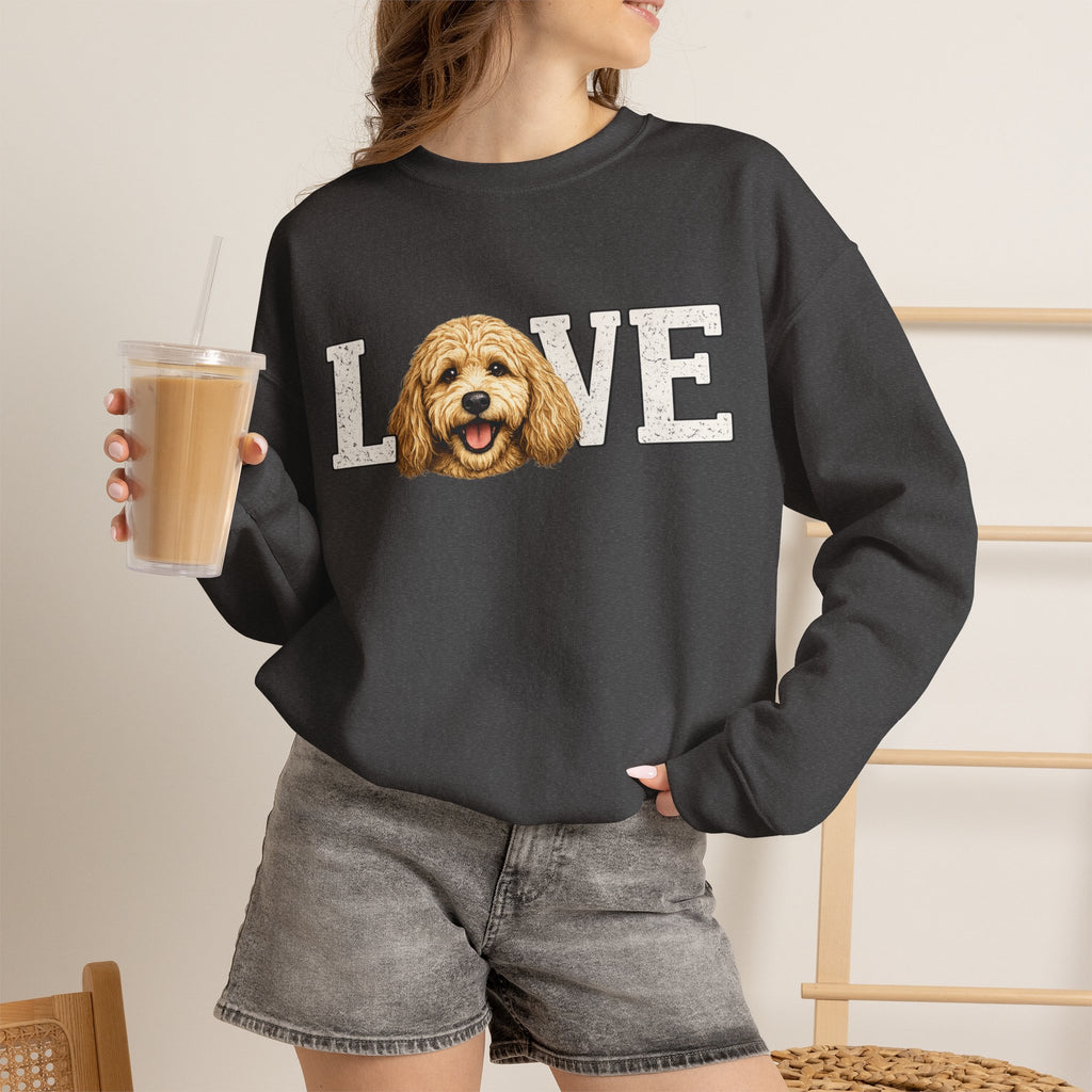 Love Goldendoodle Crewneck Sweatshirt — Cute Goldendoodle Face Pullover for Dog Lovers