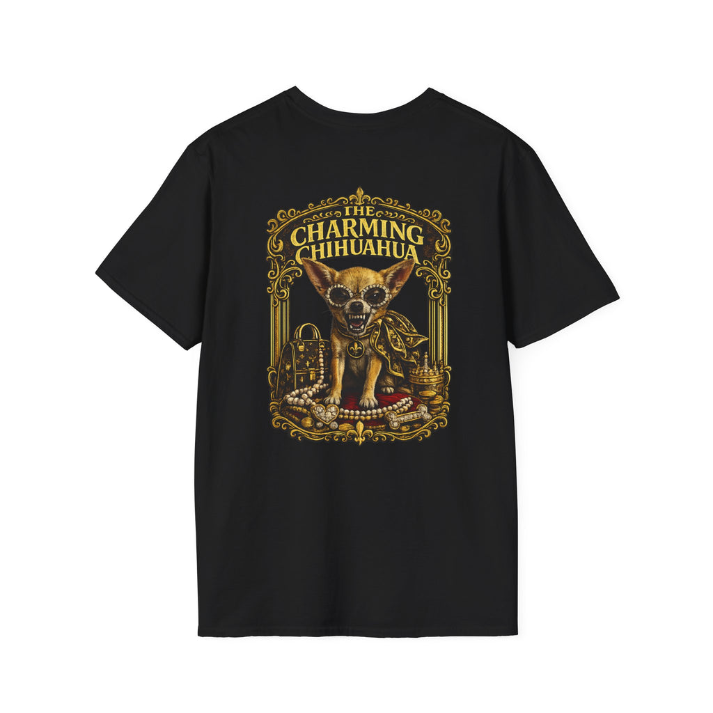 Chihuahua-Charming Chihuahua Graphic Tee — “The Charming Chihuahua” Cute Dog Lover T-Shirt --front and back print