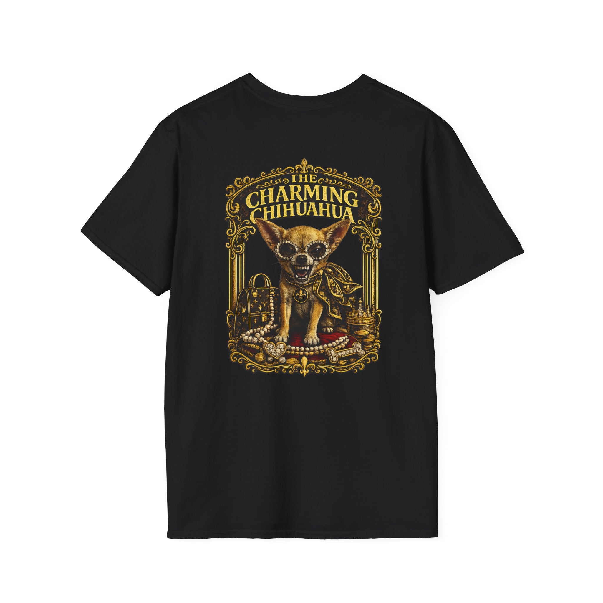 Chihuahua-Charming Chihuahua Graphic Tee — “The Charming Chihuahua” Cute Dog Lover T-Shirt --front and back print