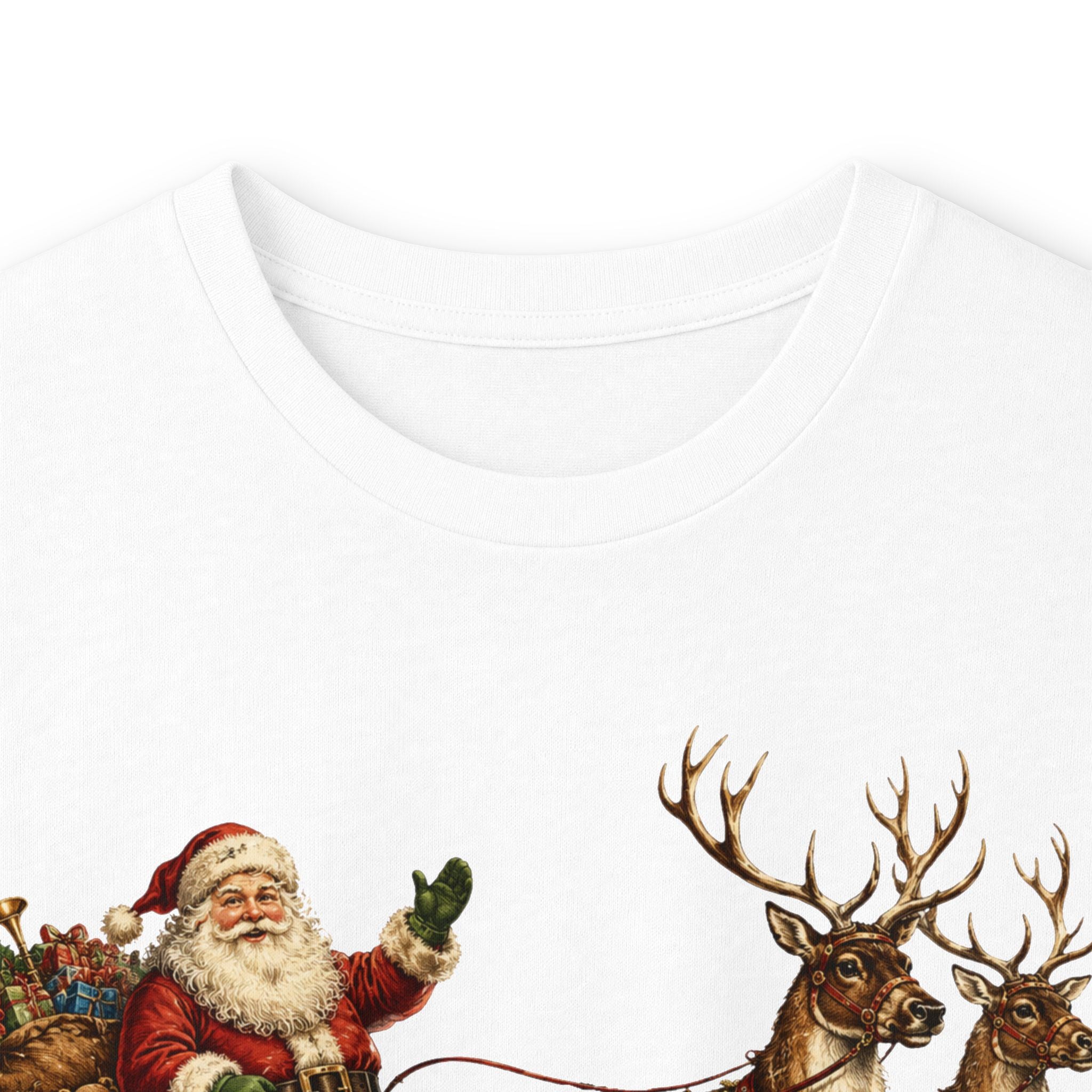 Santa Sleigh Long Sleeve Tee — Vintage Christmas Reindeer Shirt