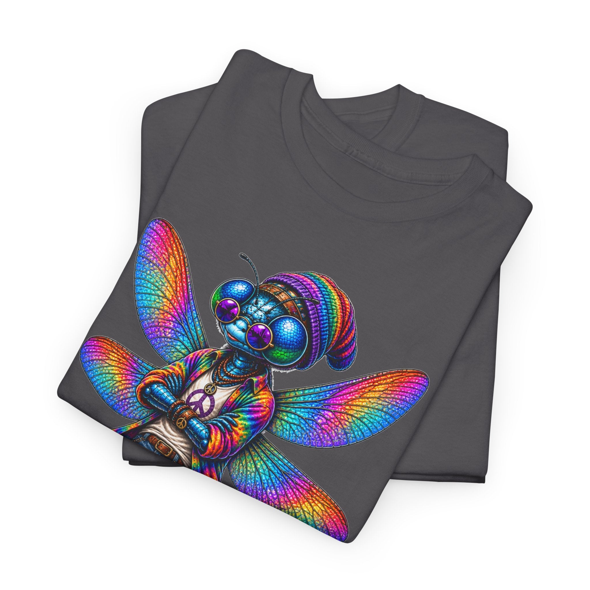 anthropomorphic Dragonfly Tee — Rainbow Glitch Dragonfly Graphic T-Shirt