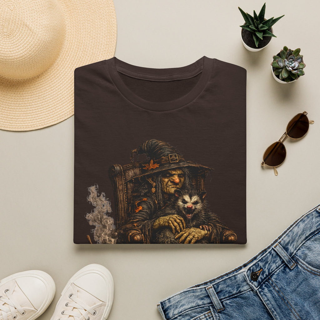 Witch and Possum Graphic T‑Shirt — Cozy Spooky Halloween Tee
