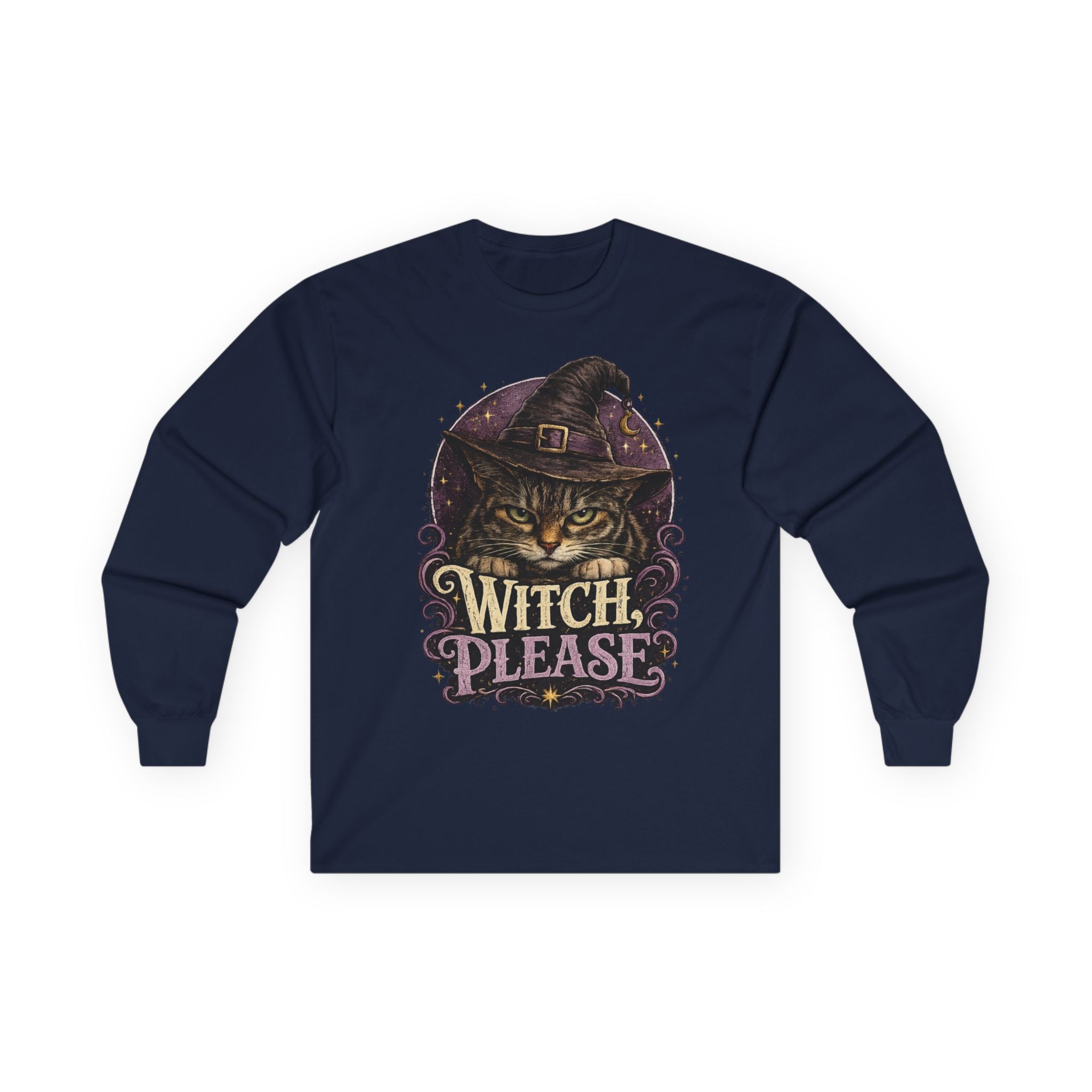 Witch Please Cat Long Sleeve Tee — Halloween Witch Cat Graphic Shirt