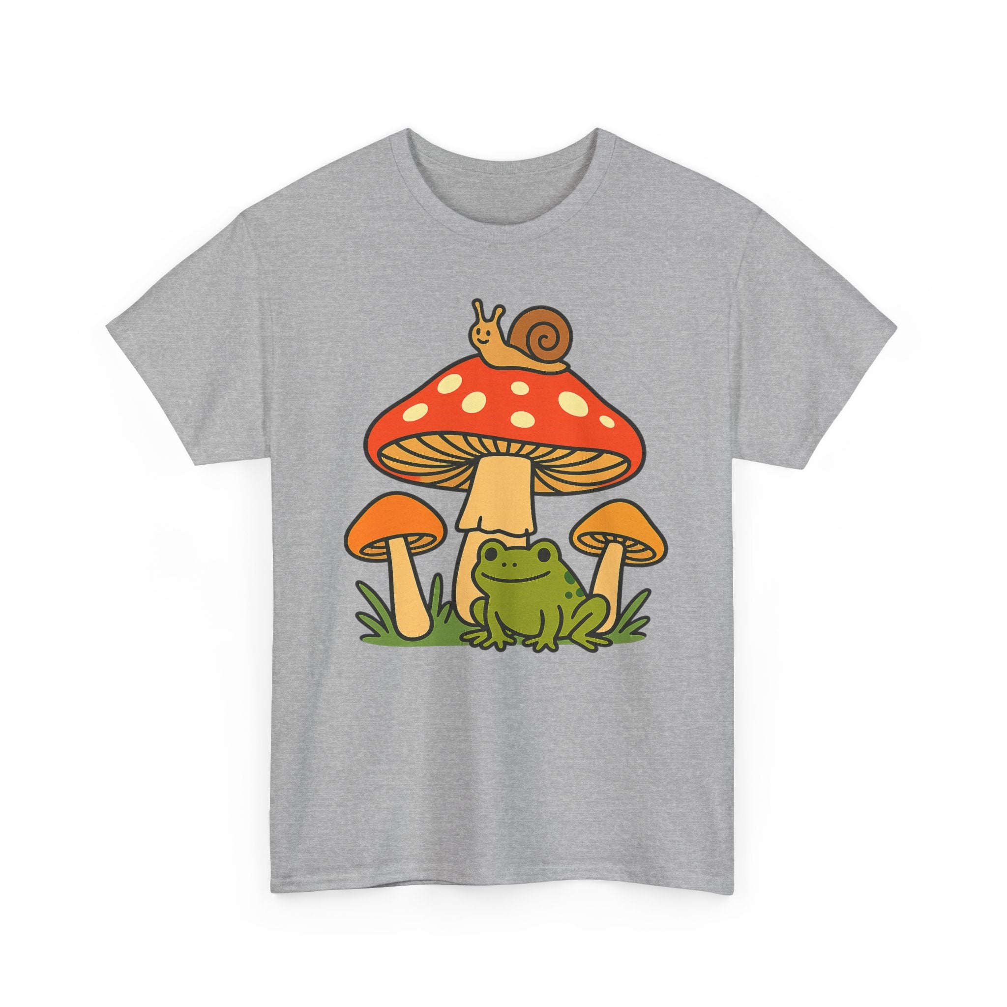 Frog & Mushroom Graphic Tee — Cute Snail Mushroom Garden T-Shirt