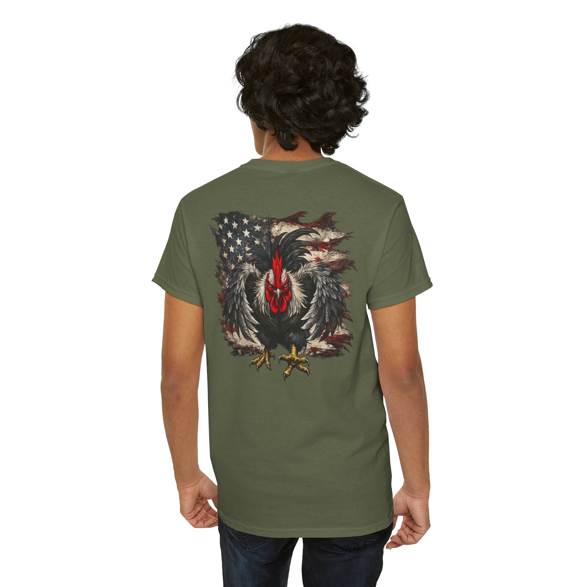 Patriotic Rooster Tee - American Flag Chicken Graphic T-Shirt